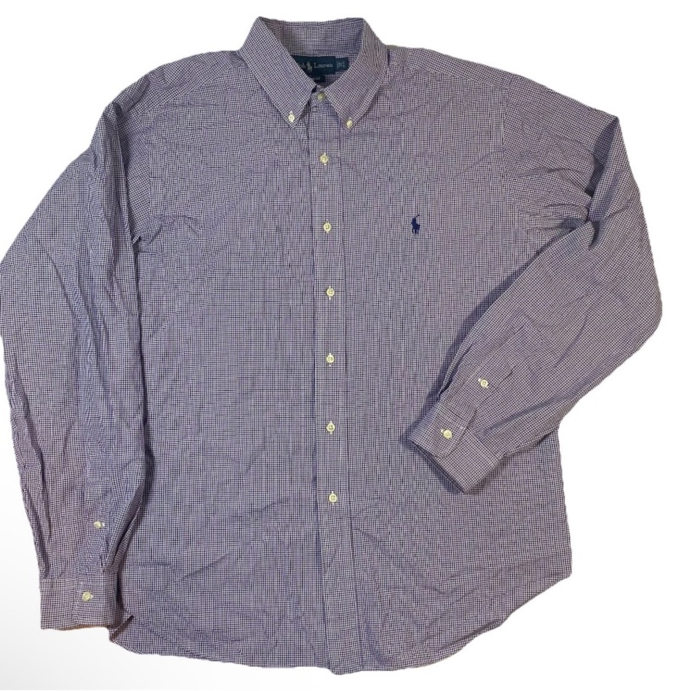 Ralph Lauren Shirt Men’s Size 17 Long Sleeve Purple Classic 100% Cotton Plaid
